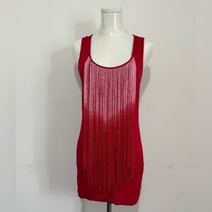 B’LEEVE, Red Fringe Scoop Neck Racerback Tank Top, Size S